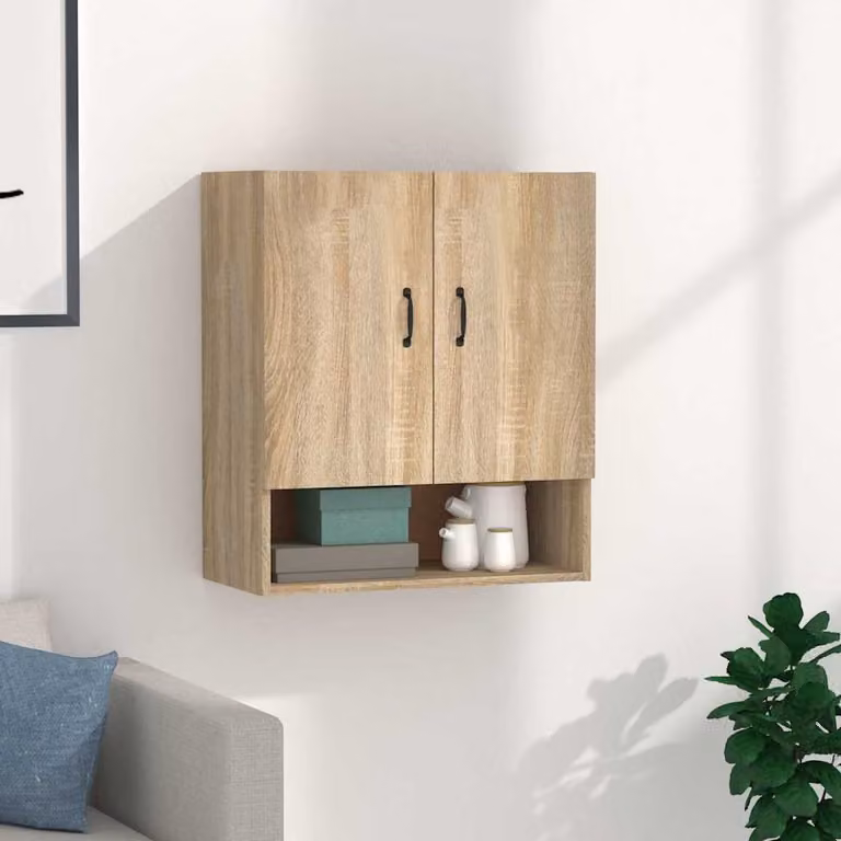 Armadietto a muro vidaXL in legno MDF color rovere, design moderno con ante a battente e ripiani interni, L: 60 cm, P: 31 cm, H: 70 cm