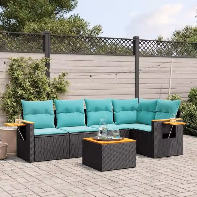 Set Divani da Giardino 6 pz con Cuscini Nero in Polyrattan 3226792
