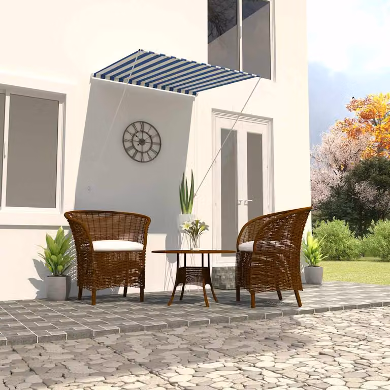 vidaXL Tenda da Sole Retrattile Manuale in Poliestere e Acciaio, Blu e Bianco, L 150 cm x H 100 cm