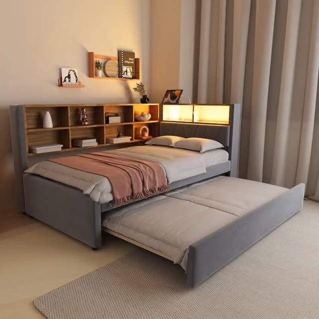Divano letto con funzione estraibile flanella grigio scuro 90x200 cm