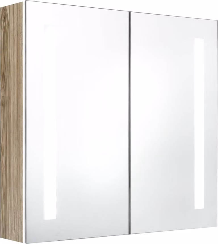 Armadietto Bagno con Specchio e LED Bianco e Rovere 62x14x60 cm