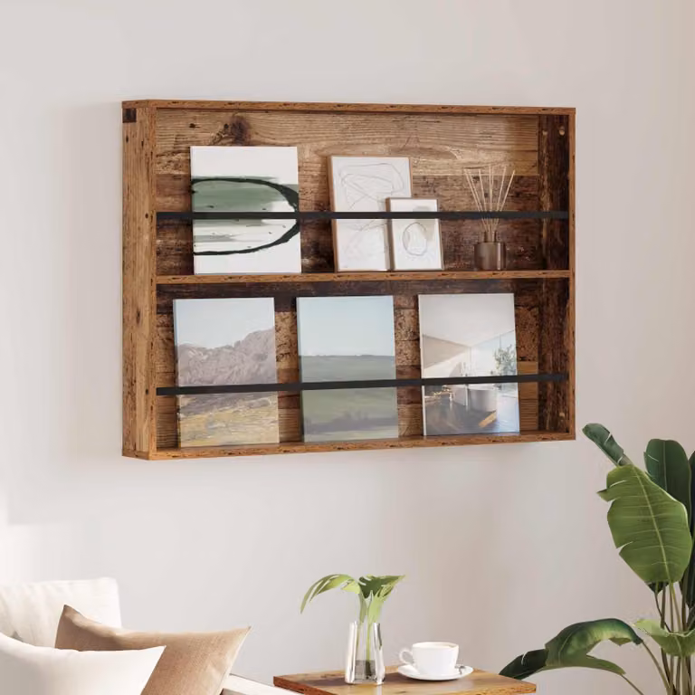 Scaffale per riviste vidaXL in legno vecchio marrone con ripiani regolabili, L 100 x P 12 x H 70 cm