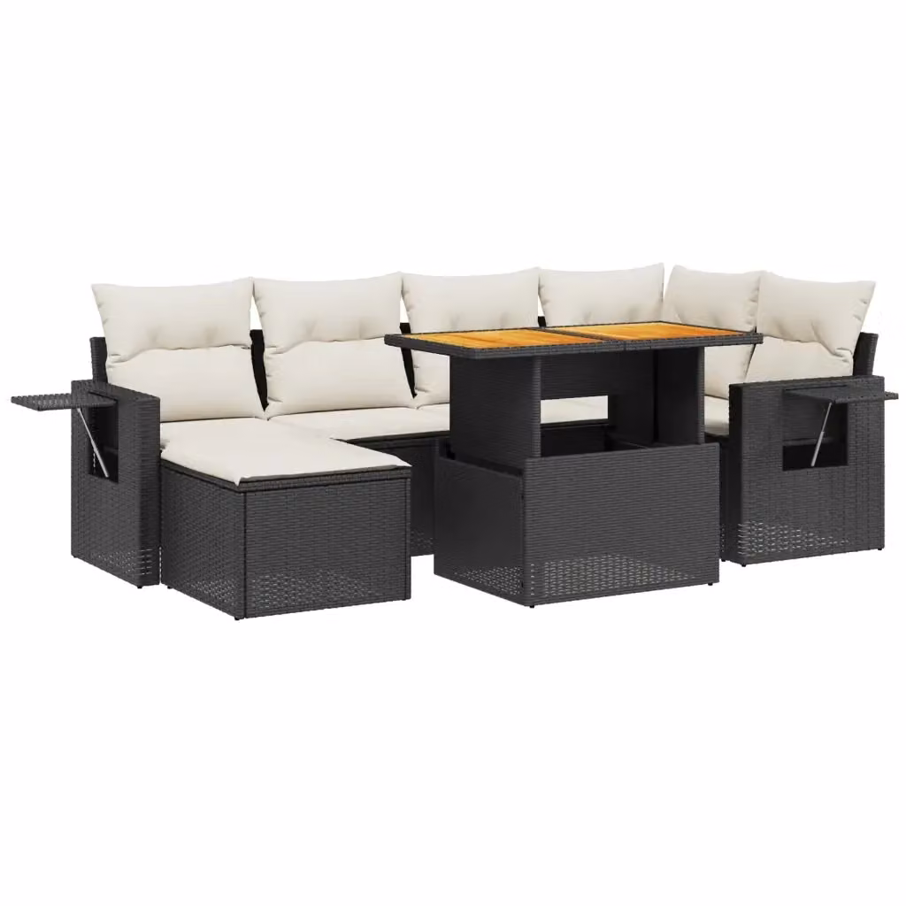 vidaXL Set Divani da Giardino a L con Cuscini 7pz in Polyrattan Nero e Bianco – 2