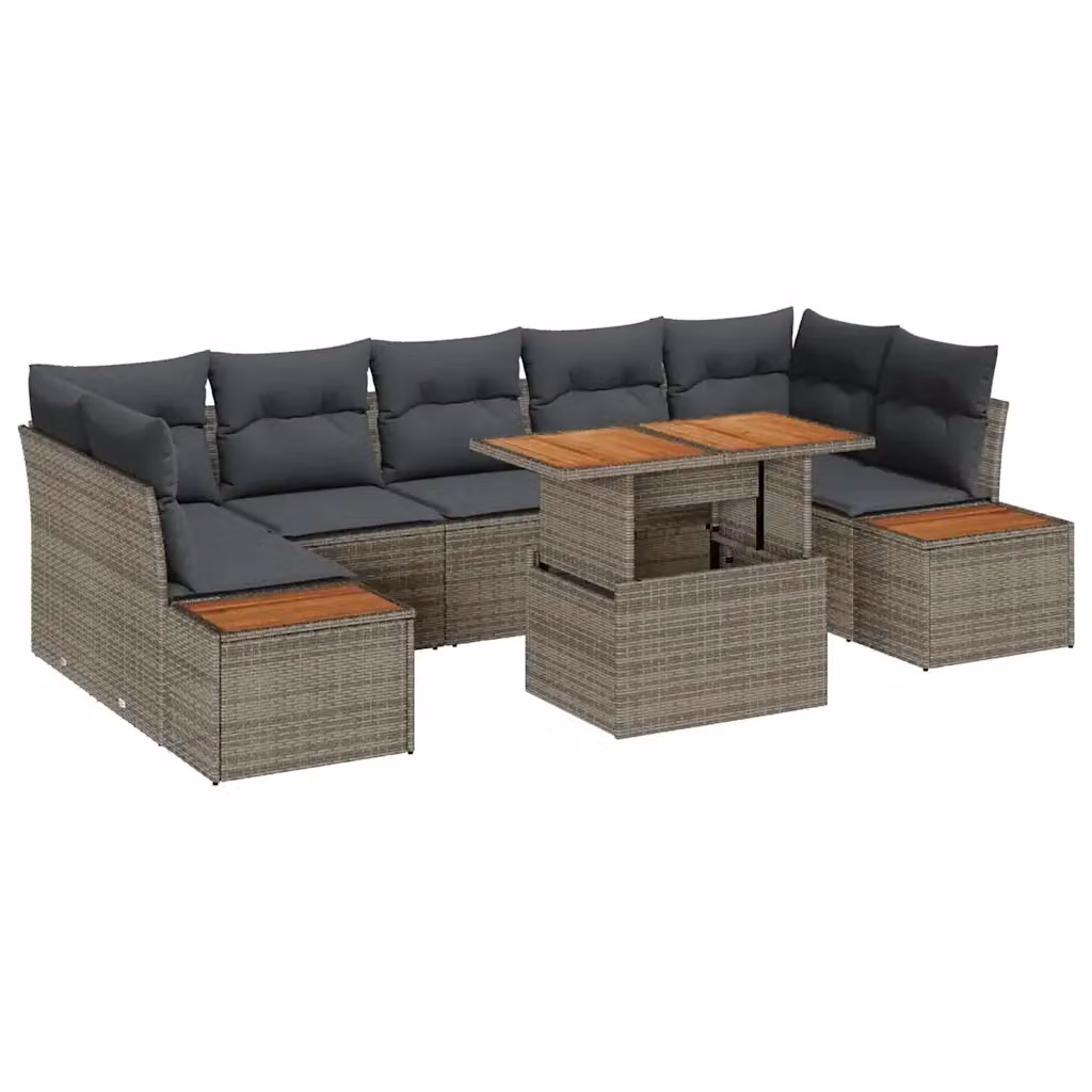 Set Divano da Giardino vidaXL 8 pz in Polyrattan Grigio con Tavolino e Cuscini – 2