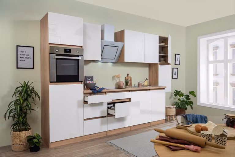 Cucina Blocco cucina vuoto senza maniglie rovere bianco Lorena 330 cm Respekta