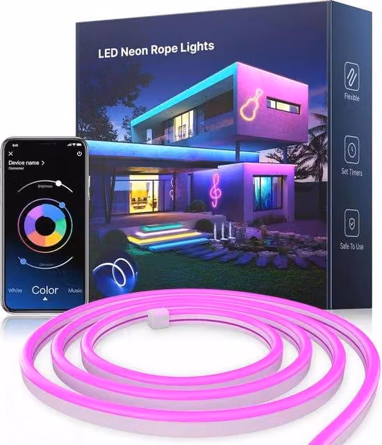 Striscia LED RGB da 5 m, impermeabile, controllo Bluetooth, dimmerabile, sincronizzazione con la musica