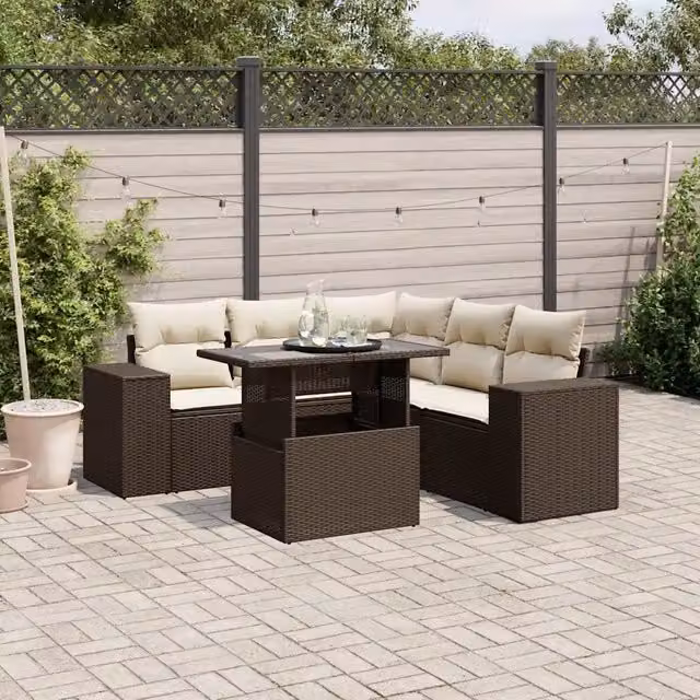Set Divano da Giardino 6 pz con Cuscini Marrone in Polyrattan 3269163