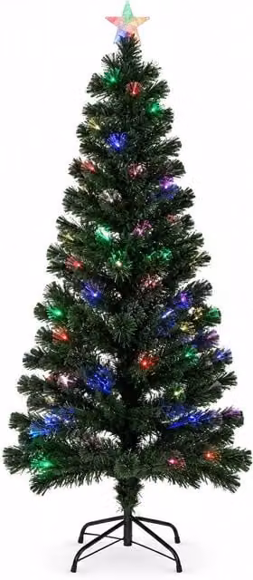 Albero di Natale in fibra ottica con giochi di luce e puntale a stella, 2 altezze 120 e 180 cm, rami in PVC, alimentazione con trasformatore