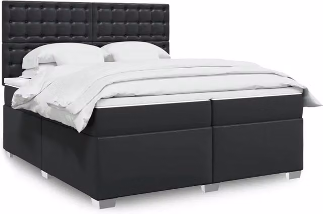 Letto con Giroletto a Molle e Materasso Ibrido vidaXL in Similpelle Nero e Bianco L/P: 200 x 200 cm