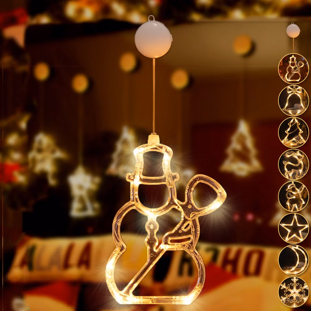 LED pupazzo di neve luci di Natale, LED finestra fata luci a batteria appeso, bianco caldo decorazione di Natale per la decorazione di Natale festa balcone