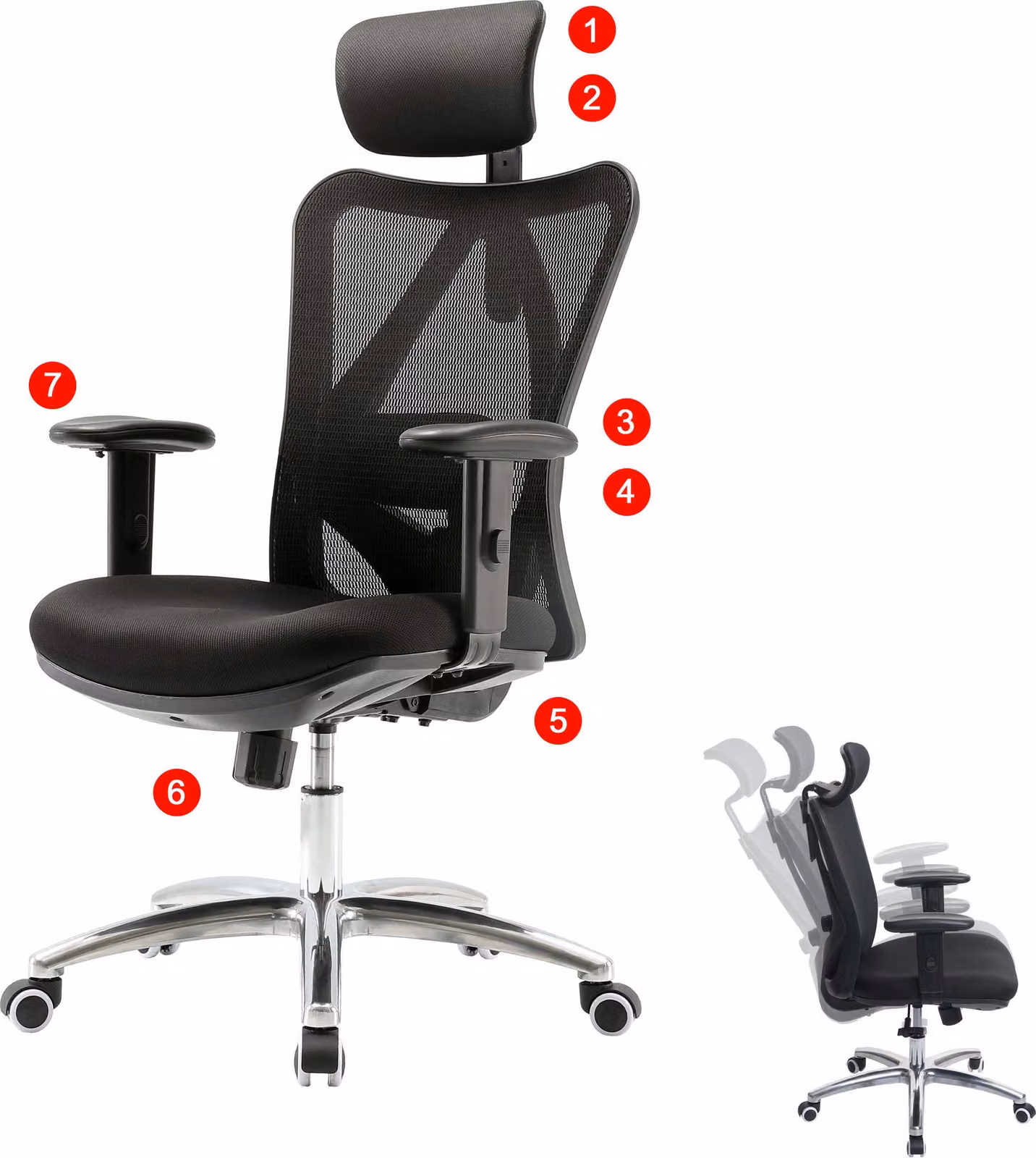 Sedia da ufficio SIHOO sedia da scrivania, ergonomica, supporto lombare regolabile, capacità di carico 150 kg ~ senza poggiapiedi nero