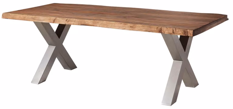 MASSIVMOEBEL24 | FREEFORM 5 tavolo da pranzo in legno di sheesham - verniciato grigio / gambe in ferro X argento matt 240x100