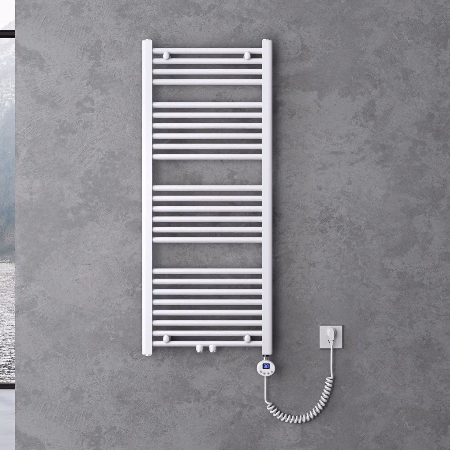 doporro Radiatore Piatto 120x60cm con Elemento Riscaldante 600W, Scaldasalviette da Bagno Termoarredo in Acciaio, Bianco, Riscaldamento Elettrico o ad Acqua Calda RHE