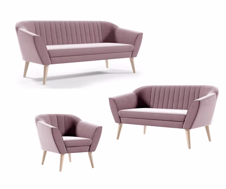 Set soggiorno Divano 3 posti 2 posti + poltrona Divano 321 velluto rosa