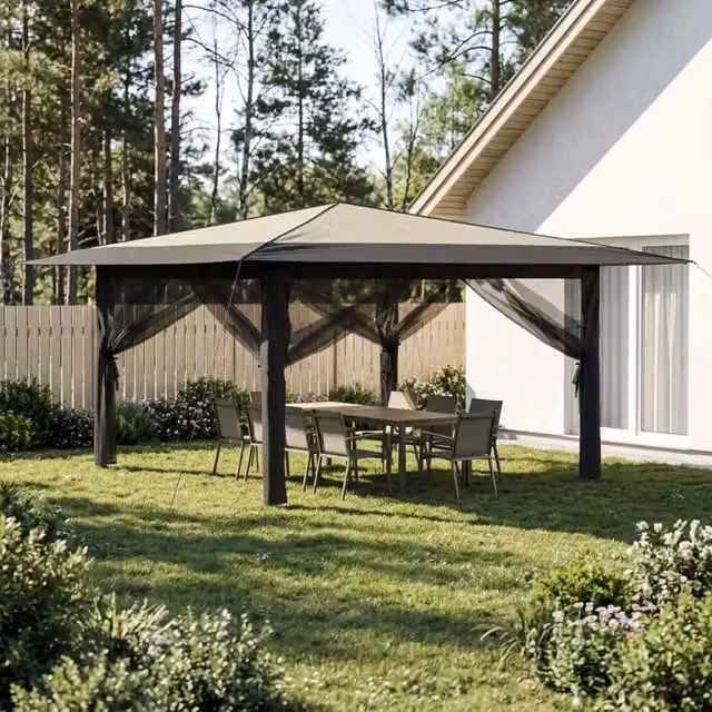 Gazebo con 4 Pareti Laterali 4 x 4 m Crema e Antracite 42036823