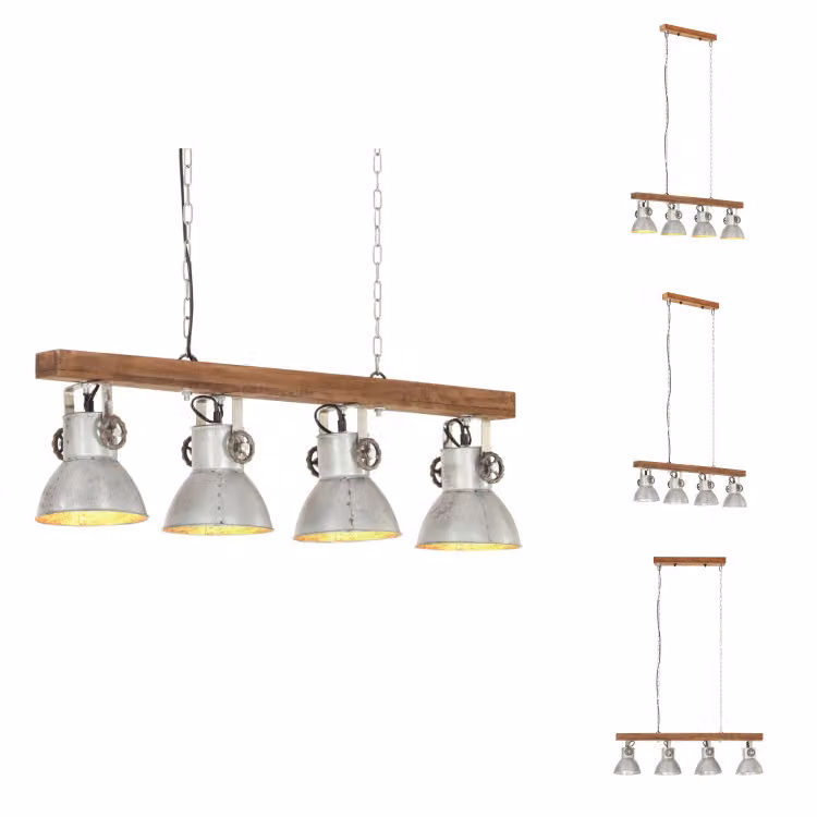 vidaXL Lampada da soffitto in stile industriale argento E27 in legno di mango - Lampade