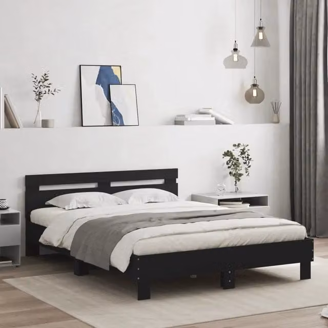 Letto con Testiera vidaXL in Legno Multistrato Nero L/P/H: 150 x 200 cm