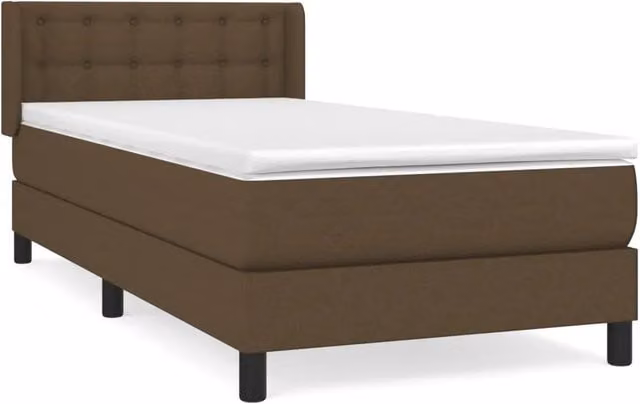 Letto singolo moderno con materasso ibrido in tessuto marrone e bianco, struttura in legno di larice e MDF, L/P/H: 90 x 200 x 88 cm