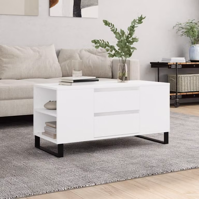 vidaXL Tavolino da Salotto Moderno Bianco in Legno e Metallo L: 102 cm, P: 44,5 cm, H: 50 cm