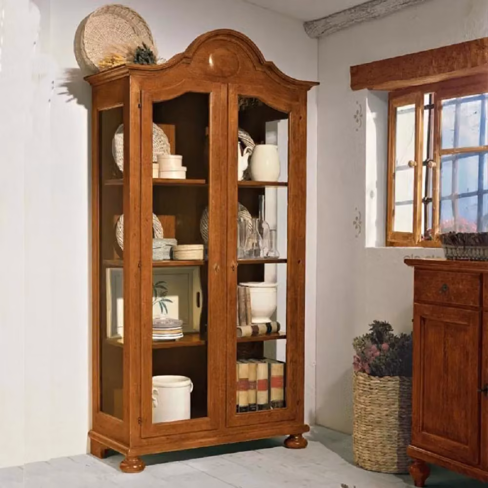 Vetrina classica con 2 ante in vetro e ripiani interni in legno color noce Mobili 2G L: 103 cm, P: 45 cm, H: 197 cm – 3