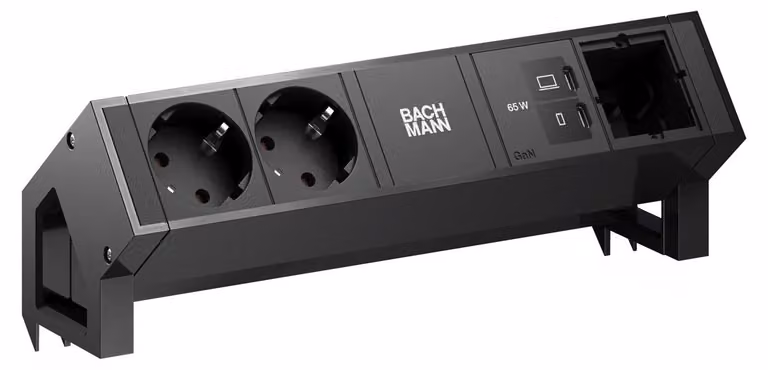 Scrivania BACHMANN DESK2, con 2 prese CEE7/3, 1 porta USB-C con ricarica da 65W, 1 cavo di alimentazione CM, lunghezza 0,2 metri, colore RAL9005
