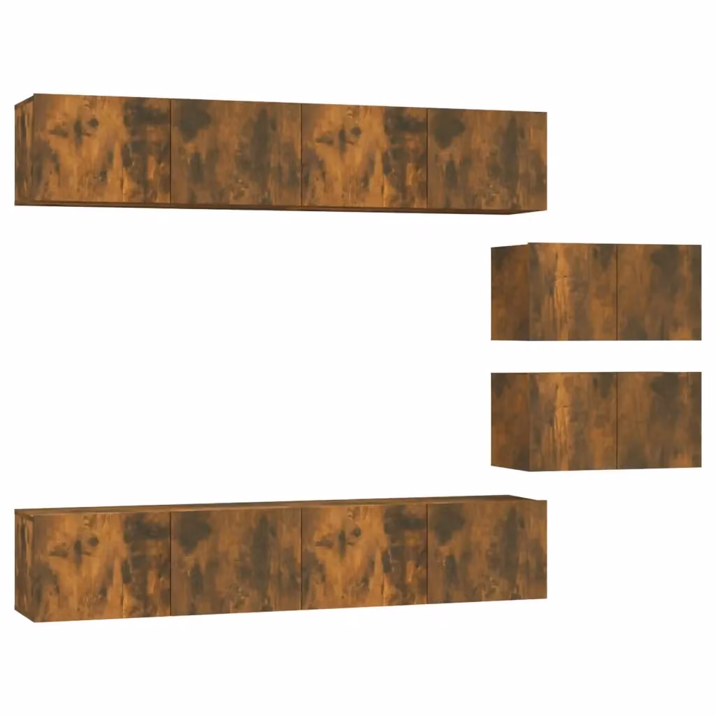 Set di Mobili Porta TV vidaXL 6 Pezzi in Legno Multistrato Rovere Fumo Marrone – 2