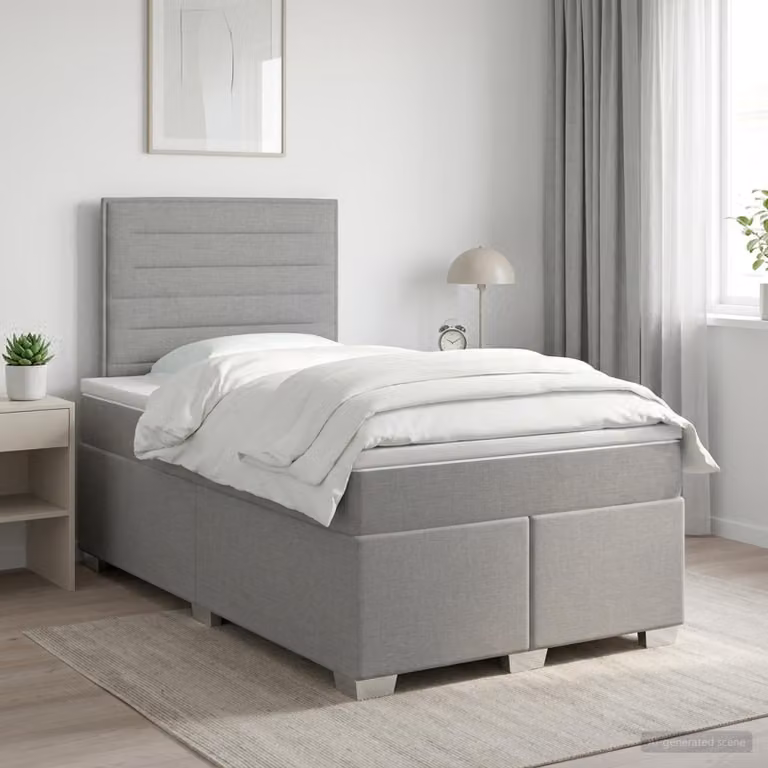 Letto box spring con materasso vidaXL in tessuto Grigio e Bianco L/P: 120 x 200 cm
