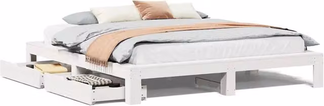 Letto matrimoniale | Letto per adulti | Giroletto senza Materasso Bianco 200x200 cm Legno Massello Pino