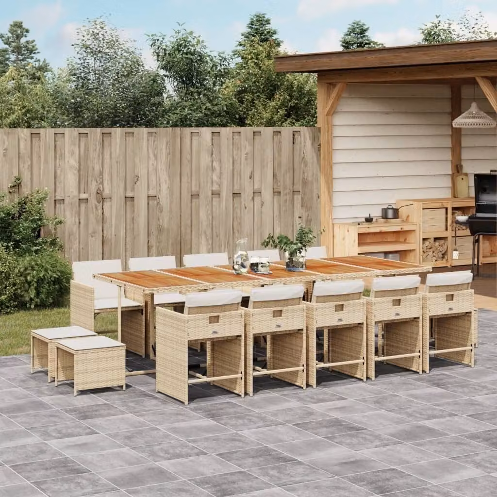 Maison Exclusive - Set da Pranzo da Giardino 15 pz con Cuscini Beige in Polyrattan