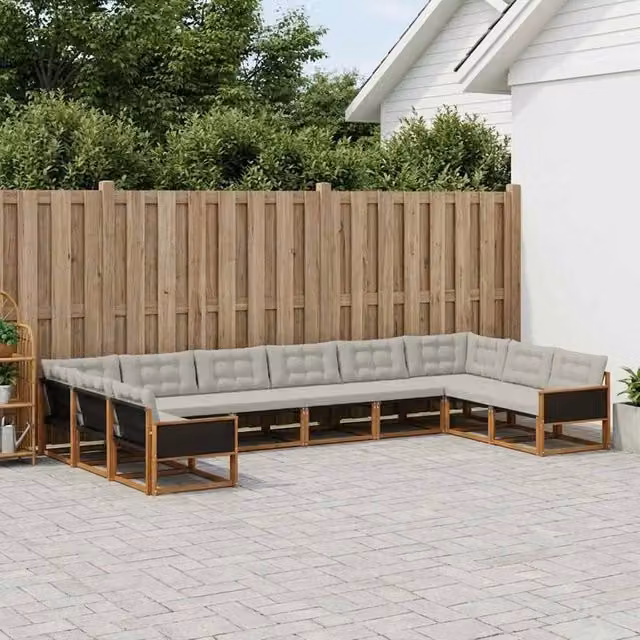 Set di divani da esterno 10 pz Naturale e Grigio Chiaro 3381703