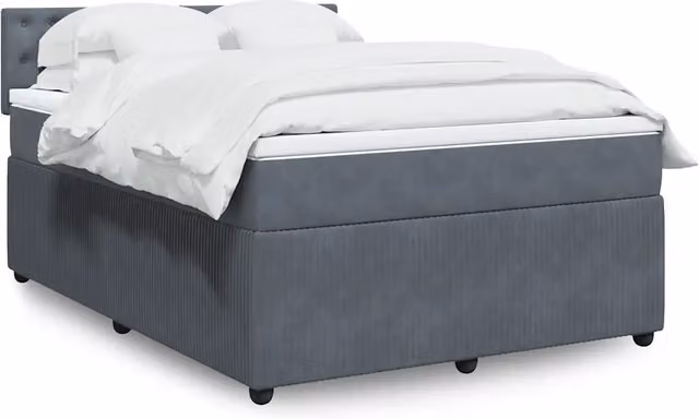 Letto con Giroletto a Molle e Materasso Ibrido vidaXL in Velluto Grigio e Bianco, L/P: 140 x 190 cm