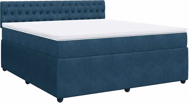 Letto Ibrido vidaXL con Giroletto a Molle e Materasso in Velluto Blu e Bianco, Struttura in Legno di Pino, L/P/H: 180 x 200 cm – 1