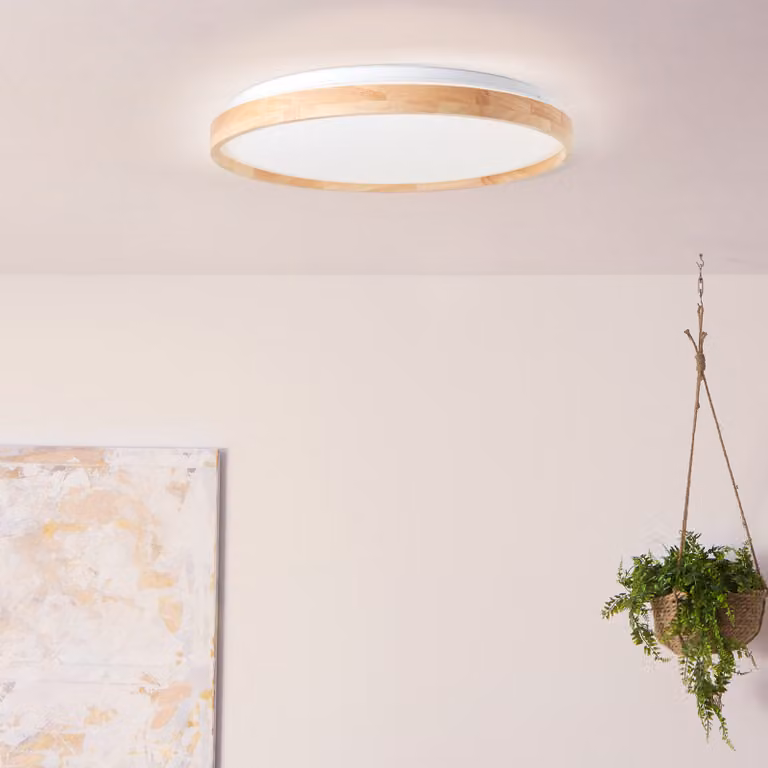 BRILLANTE plafoniera moderna a LED ALSON |Ø 48 cm con telecomando | in legno sostenibile| colore della luce regolabile | 30W 3300 lumen da 3000 a 6500 Kelvin | legno/metallo/plastica