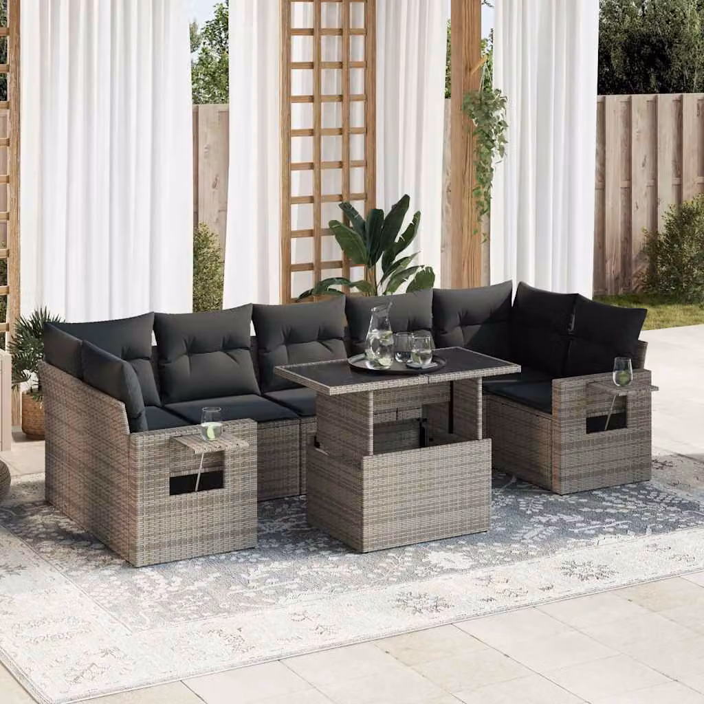 Maison Exclusive - Set Divano da Giardino 8 pz con Cuscini Grigio in Polyrattan
