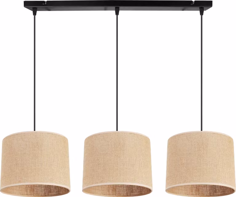Light-Home Juta lampada a sospensione - Metallo con paralume in tessuto - E27 - Classica 3 lampadine da 20 cm - Base nera e juta