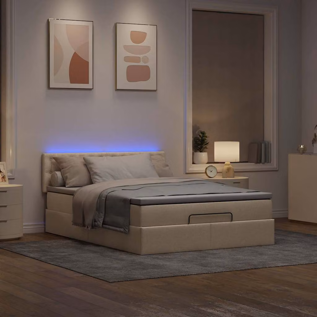 Maison Exclusive - Letto ottomano con materasso e LED Crema 140x190 cm Tessuto