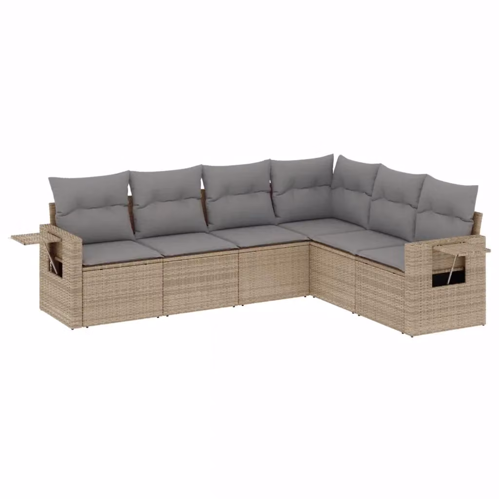 vidaXL Set Divano da Giardino a L 6 pz con Cuscini Beige e Tavolino in Polyrattan e Metallo – 2