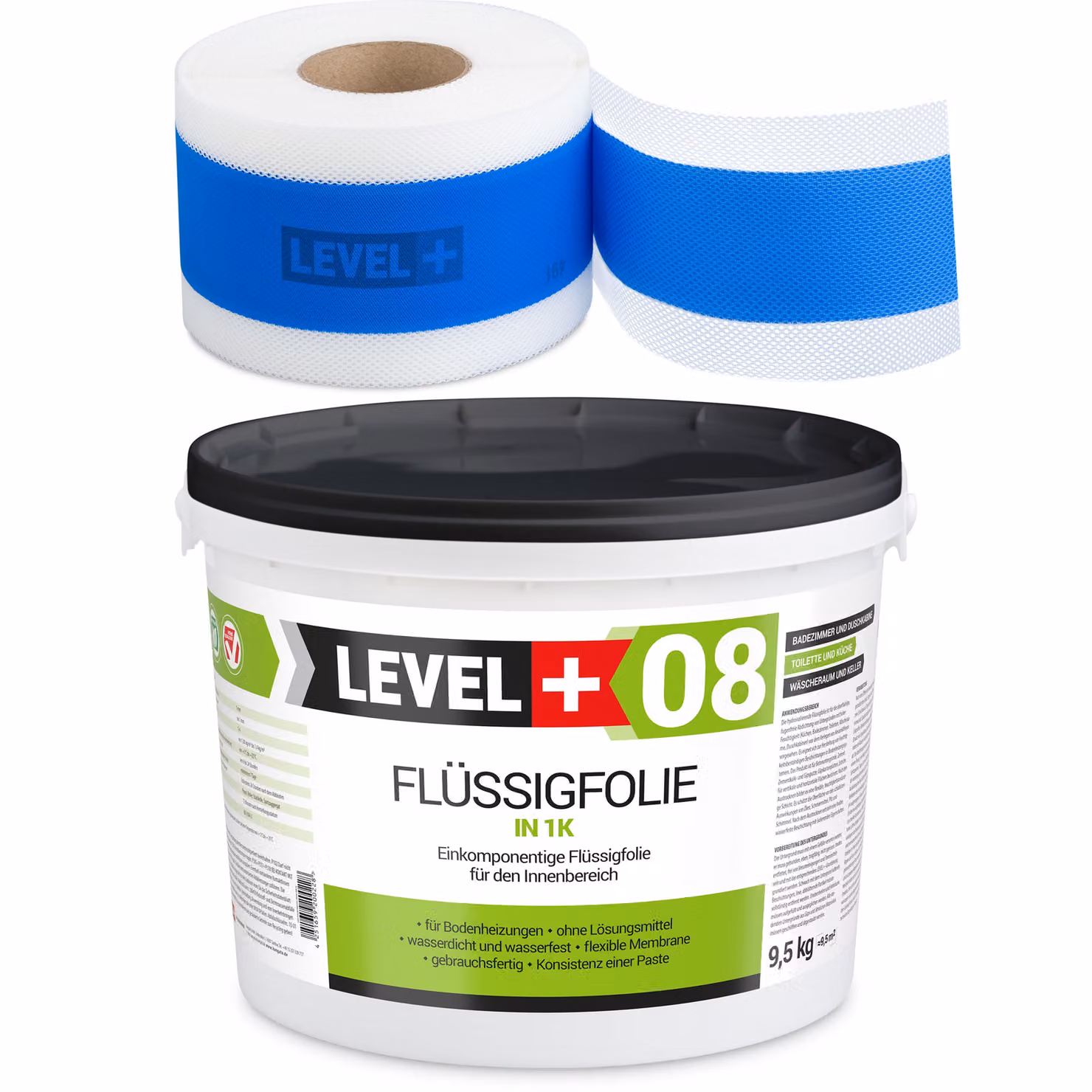 Kit di impermeabilizzazione Foglio liquido 9,5 kg Nastro sigillante 5mb Doccia in bagno - LEVEL+ SET308