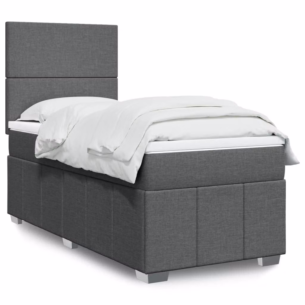 vidaXL Giroletto a Molle con Materasso in Tessuto Grigio e Bianco L/P/H: 90 x 190 cm