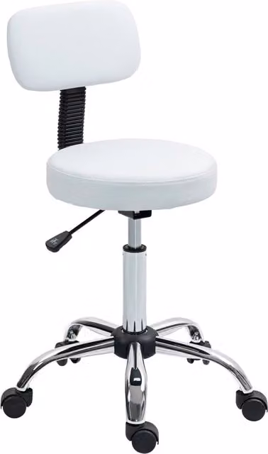 Sgabello Girevole con Schienale e Ruote XYLO Bianco con Altezza Regolabile e Rivestimento in Finta Pelle