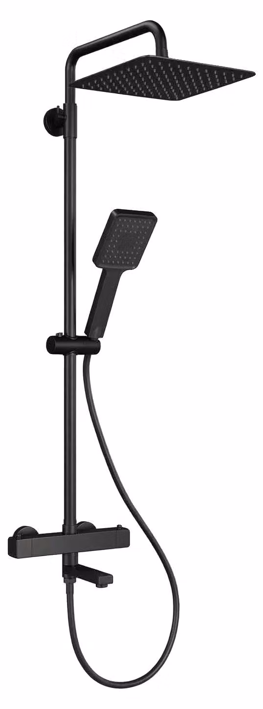 Set di miscelatore per doccia, realizzato in alluminio, soffione quadrato da 20 cm (8 pollici), altezza regolabile da 122 a 183 cm (48-72 pollici), doccetta manuale con 3 getti, compatibilità standard