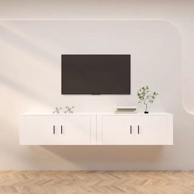 Set di 2 mobili porta TV da parete vidaXL in legno bianco opaco L 100 cm x P 34,5 cm x H 40 cm – 1