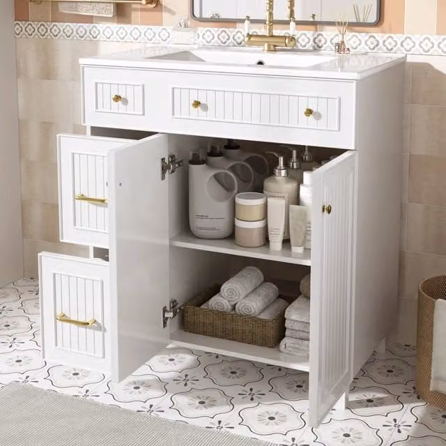 Mobile bagno con lavabo in ceramica e struttura in MDF laccato bianco