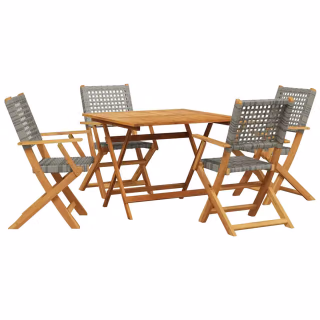Set Pranzo da Giardino 5pz | Set Salotto da Giardino Grigio Polyrattan e Legno Massello