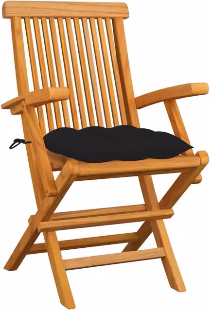 Set di 6 sedie pieghevoli vidaXL in legno di teak con cuscini neri per giardino e terrazza