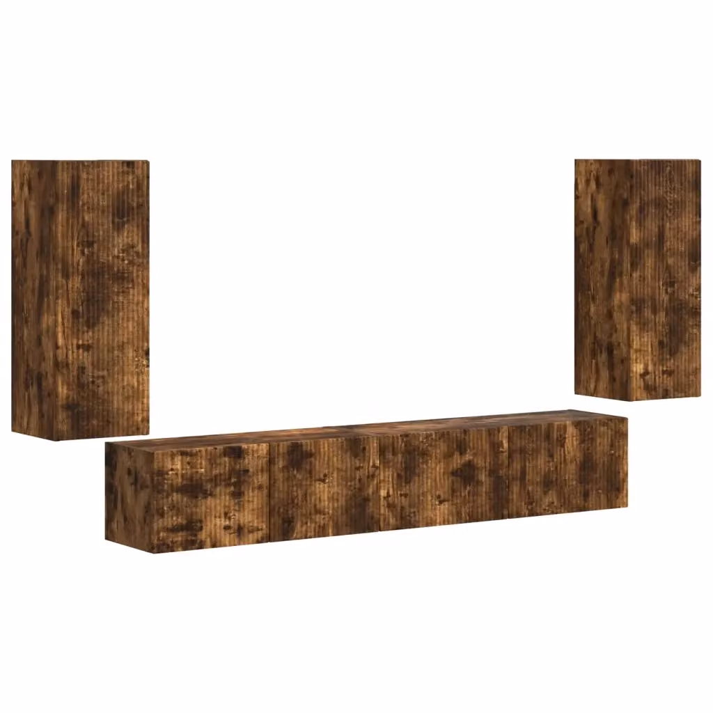 Set mobile TV moderno vidaXL in 4 pezzi Rovere fumé marrone in legno – 2
