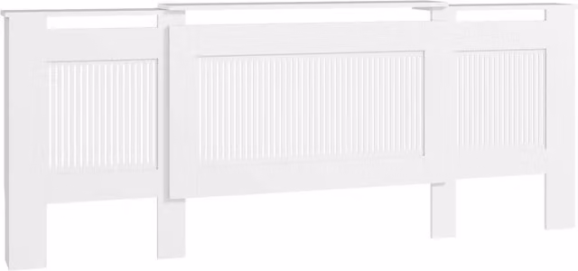 Copertura radiatore estensibile bianca con ripiano e lamelle, 125-201 x 19 x 81,5 cm