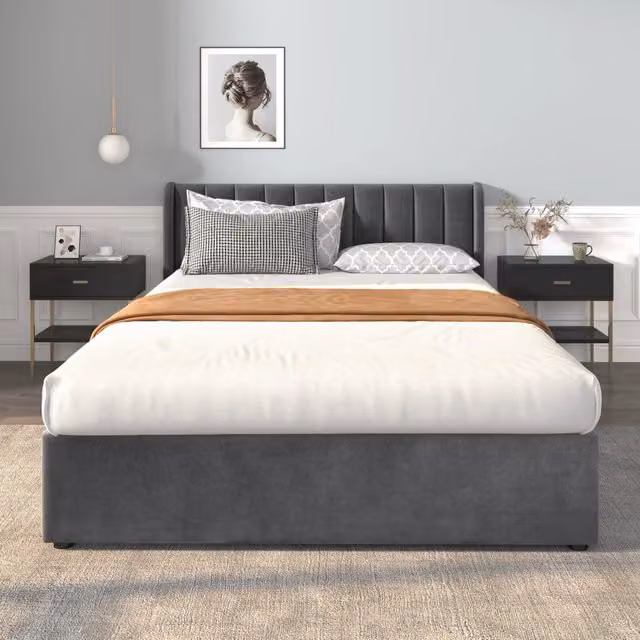 letto in velluto grigio 160 x 200 cm
