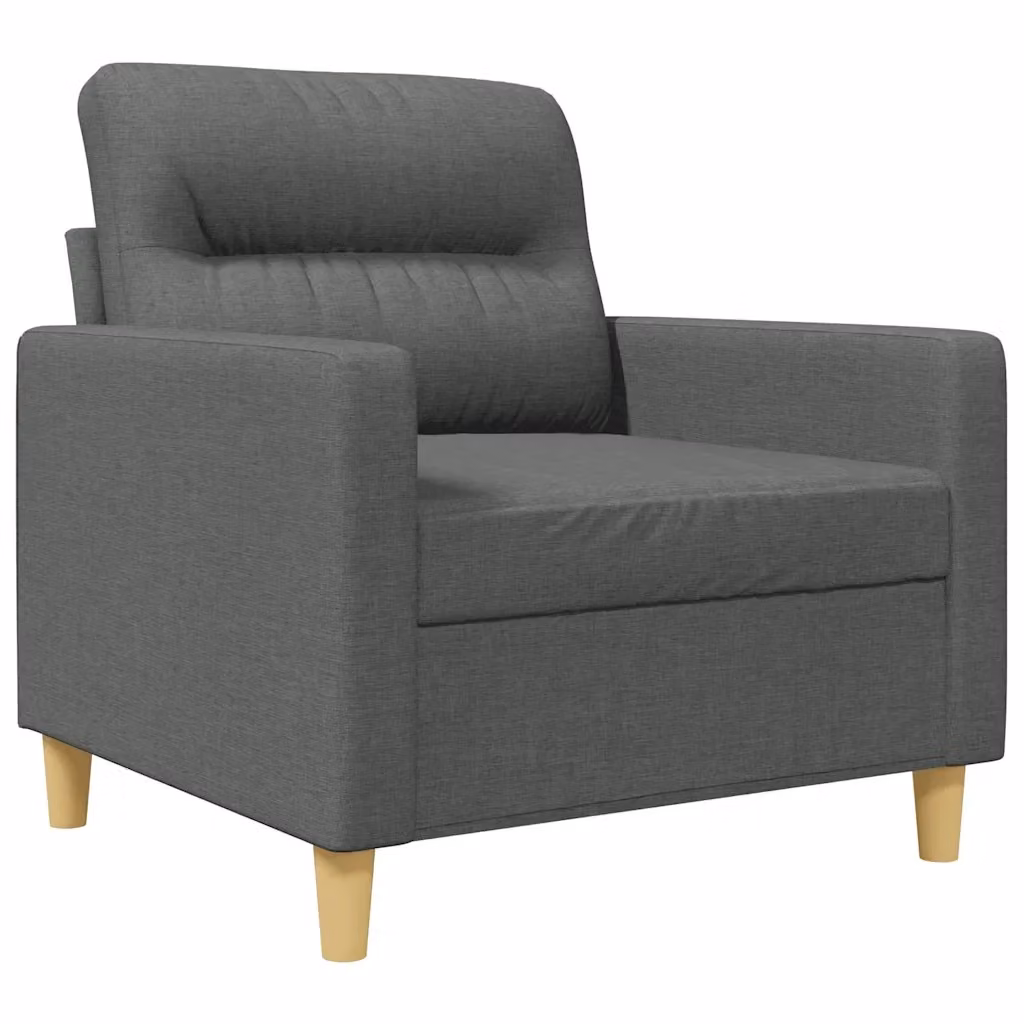 Poltroncina moderna in tessuto grigio con struttura in metallo e braccioli per soggiorno – 2
