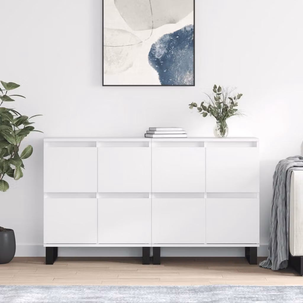 Set di 2 credenze vidaXL in legno multistrato bianco lucido L: 120 cm, P: 70 cm, H: 35 cm